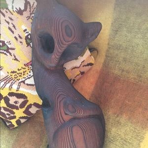 Wood kitty sculpture